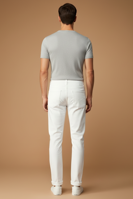 Pantalon Blanc Coton Slim Droit Homme Décontracté - Jean - vue 2