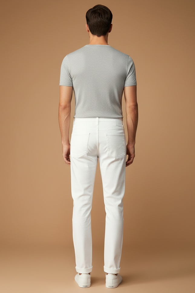 Pantalon Blanc Coton Slim Droit Homme Décontracté - Jean - vue 2