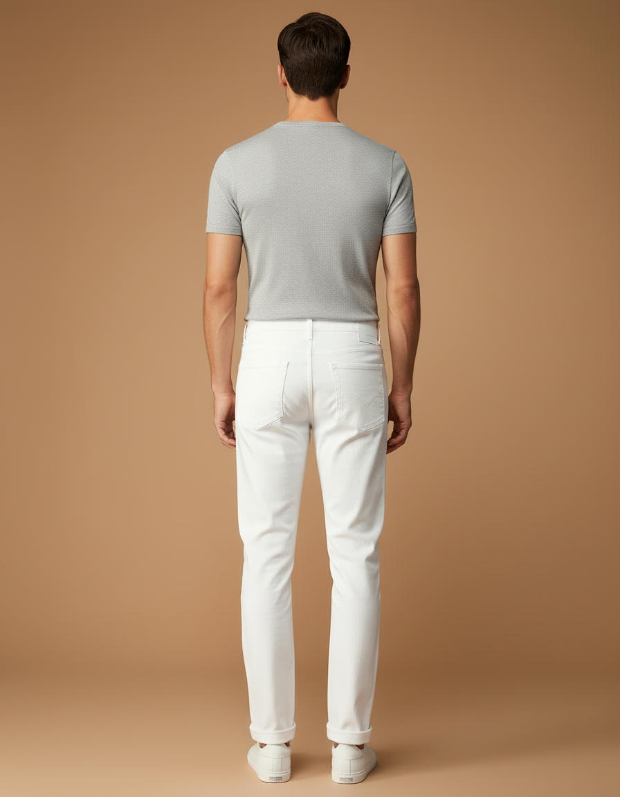 Pantalon Blanc Coton Slim Droit Homme Décontracté - Jean - vue 2