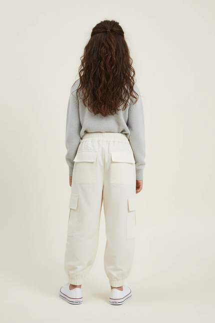 Pantalon Blanc Cargo Ample Enfant Coton - Beige - vue 2
