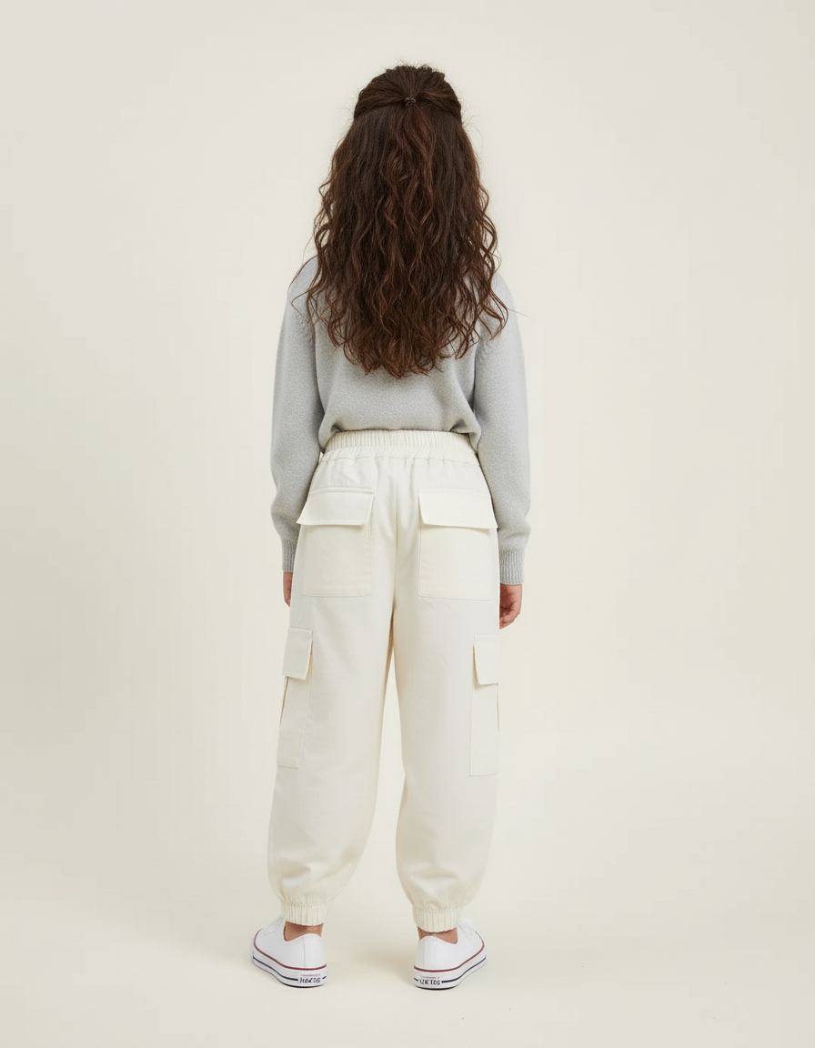 Pantalon Blanc Cargo Ample Enfant Coton - Beige - vue 2