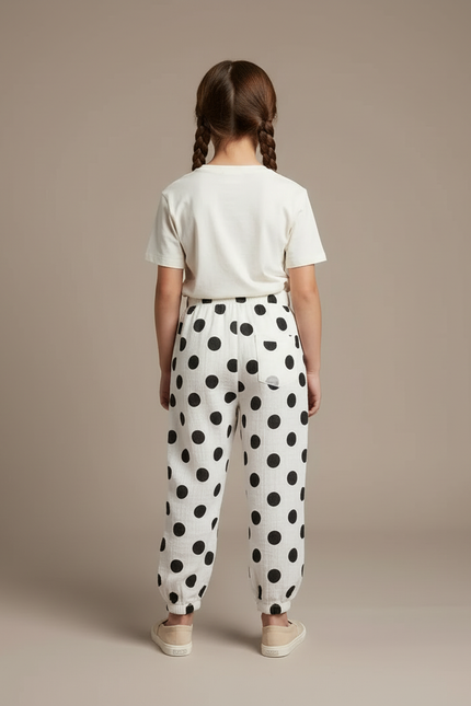 Pantalon Blanc Ample Enfant Polka Dots - Lin - vue 2