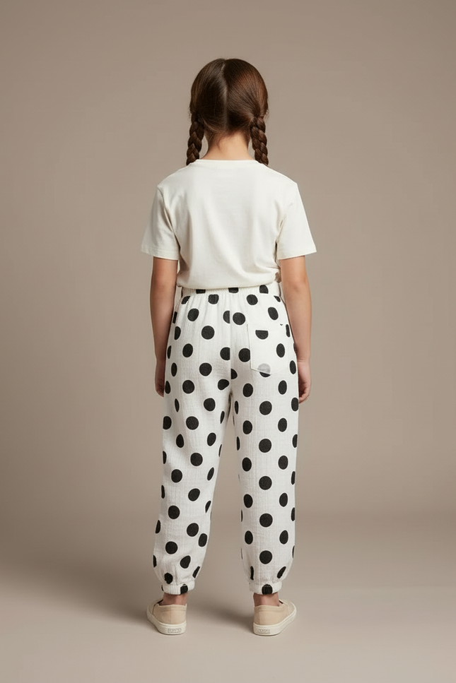 Pantalon Blanc Ample Enfant Polka Dots - Lin - vue 2