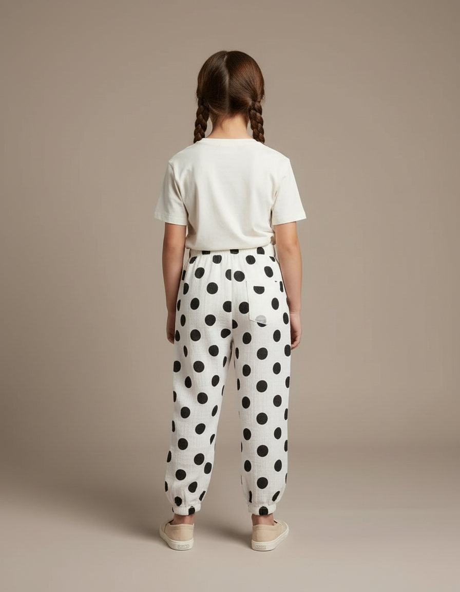 Pantalon Blanc Ample Enfant Polka Dots - Lin - vue 2