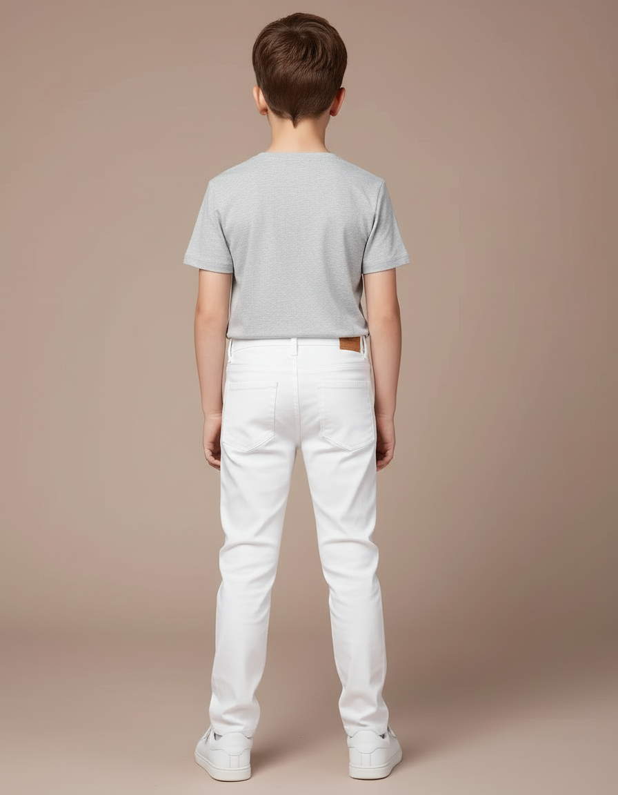 Pantalon Blanc Coton Décontracté Enfant Slim - vue 2