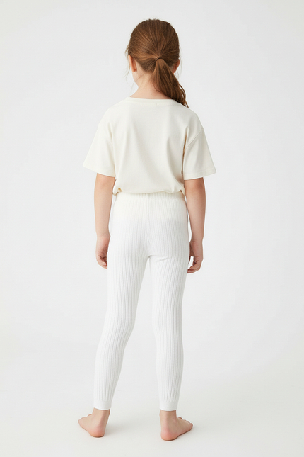 Pantalon Blanc Côtelé Tricoté Enfant Confortable Ajusté - Maille - vue 2