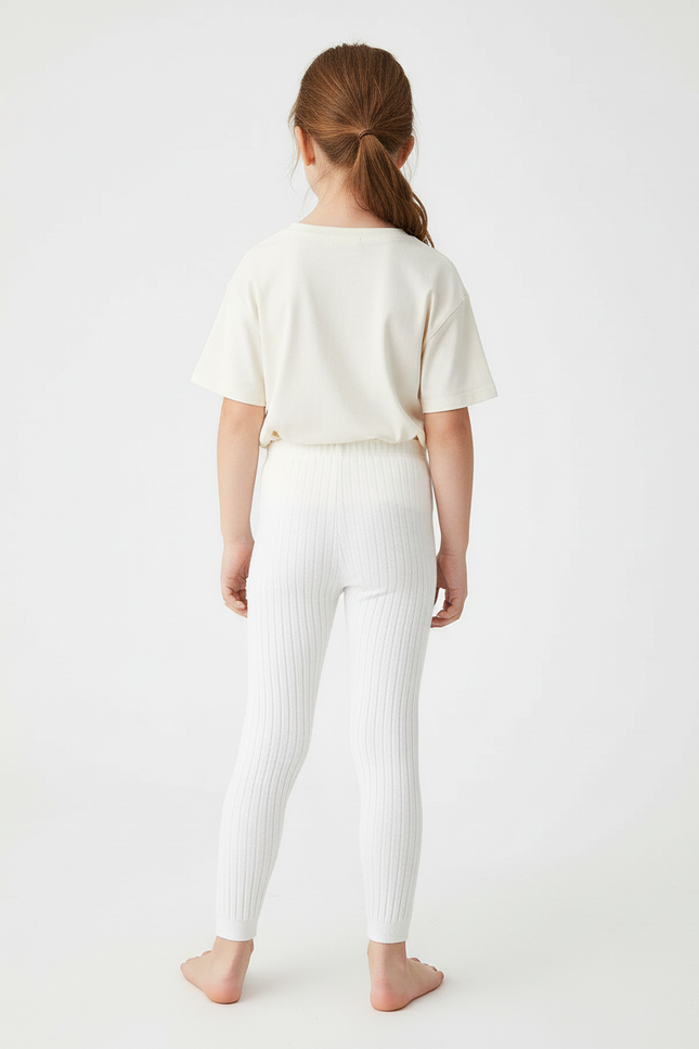 Pantalon Blanc Côtelé Tricoté Enfant Confortable Ajusté - Maille - vue 2