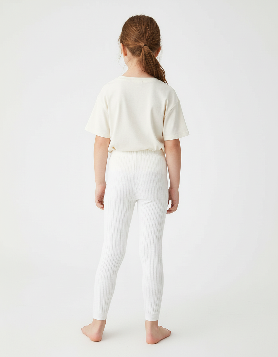 Pantalon Blanc Côtelé Tricoté Enfant Confortable Ajusté - Maille - vue 2