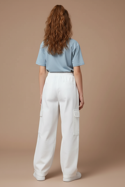 Pantalon Blanc Ample Cargo Décontracté Fille - Toile - vue 2