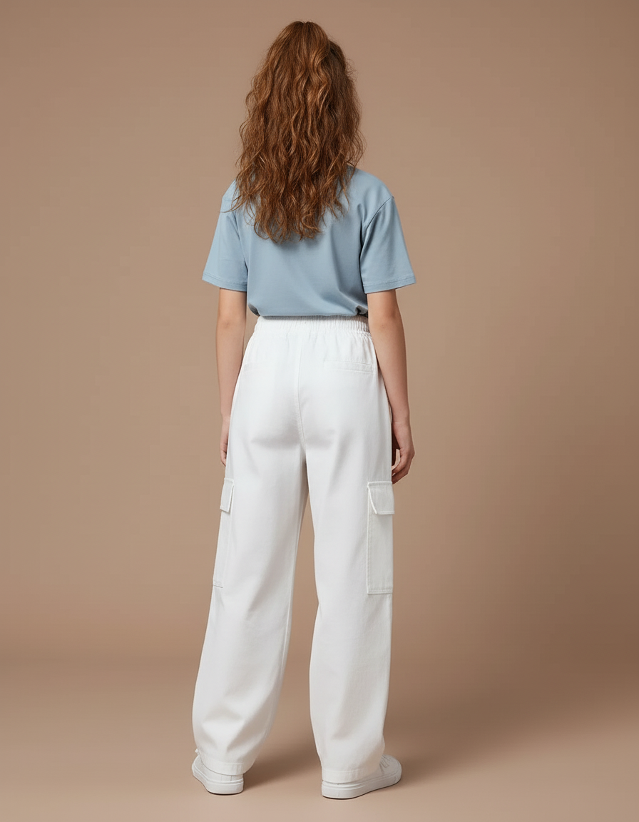 Pantalon Blanc Ample Cargo Décontracté Fille - Toile - vue 2
