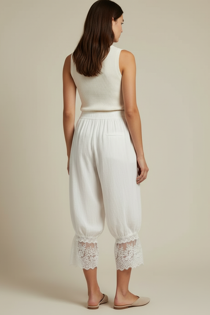 Pantalon Bouffant Femme Blanc - Lin - vue 2