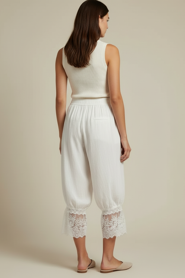 Pantalon Bouffant Femme Blanc - Lin - vue 2