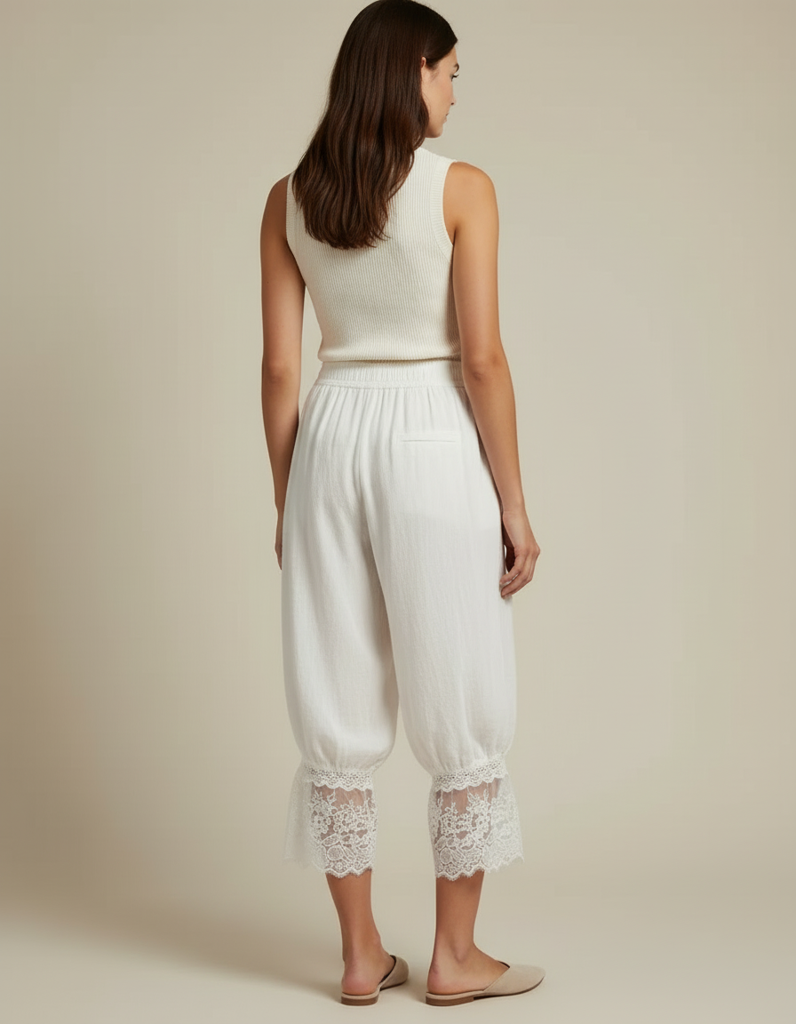 Pantalon Bouffant Femme Blanc - Lin - vue 2