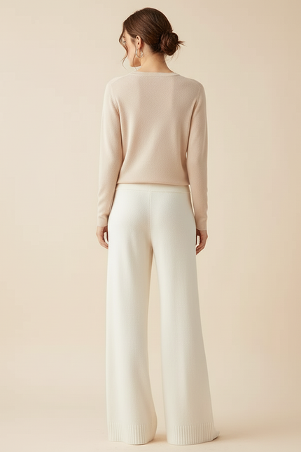 Pantalon Blanc Tricoté Ample Confortable Femme Fluide - Maille - vue 2