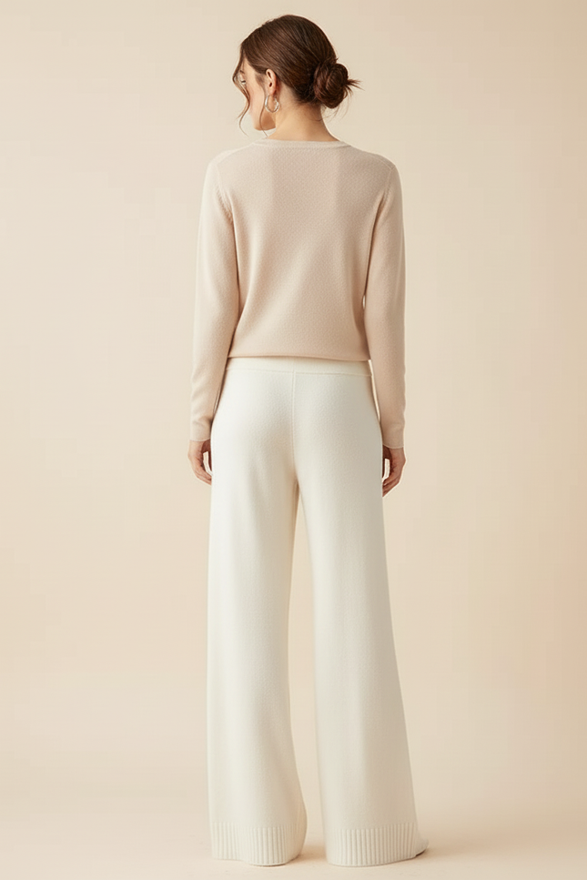 Pantalon Blanc Tricoté Ample Confortable Femme Fluide - Maille - vue 2