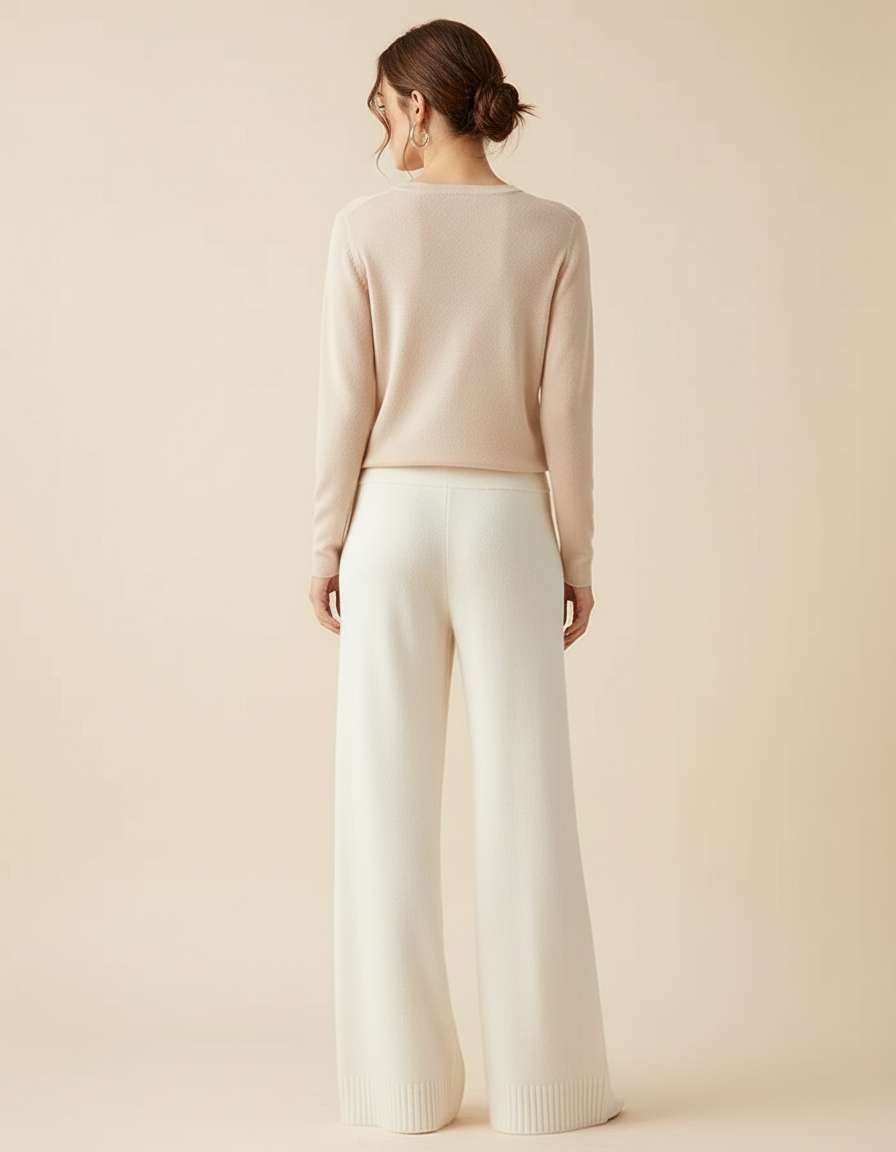 Pantalon Blanc Tricoté Ample Confortable Femme Fluide - Maille - vue 2