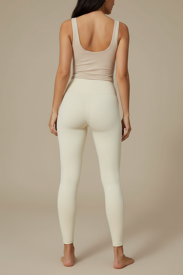 Pantalon Blanc Élastique Confortable Taille Haute Yoga - Beige Polyester - vue 2