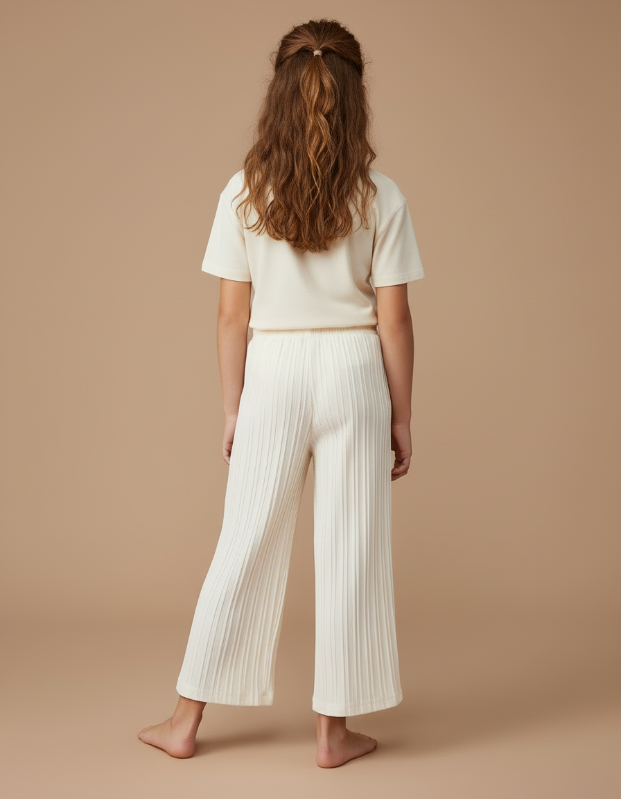 Pantalon Blanc Plissé Ample Confortable Fille Décontracté - Beige Maille - vue 2