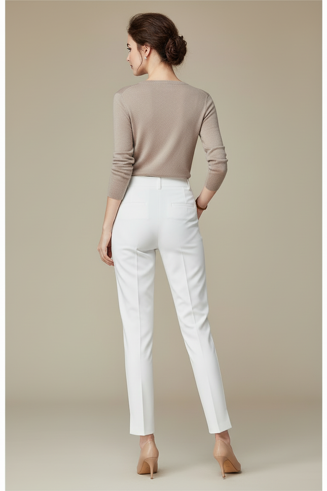 Pantalon Blanc Slim Stretch Élégant Femme Bureau - Polyester - vue 2