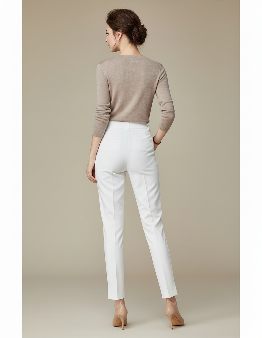 Pantalon Blanc Slim Stretch Élégant Femme Bureau - Polyester - vue 2