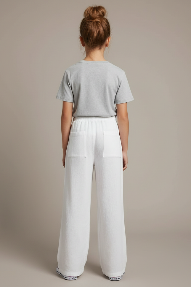 Pantalon Blanc Lin Ample Décontracté Enfant - vue 2
