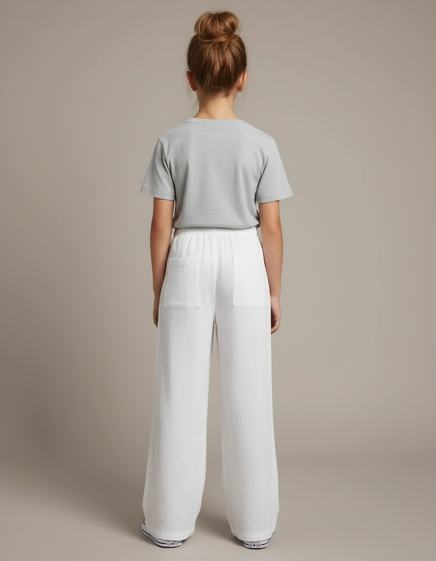 Pantalon Blanc Lin Ample Décontracté Enfant - vue 2