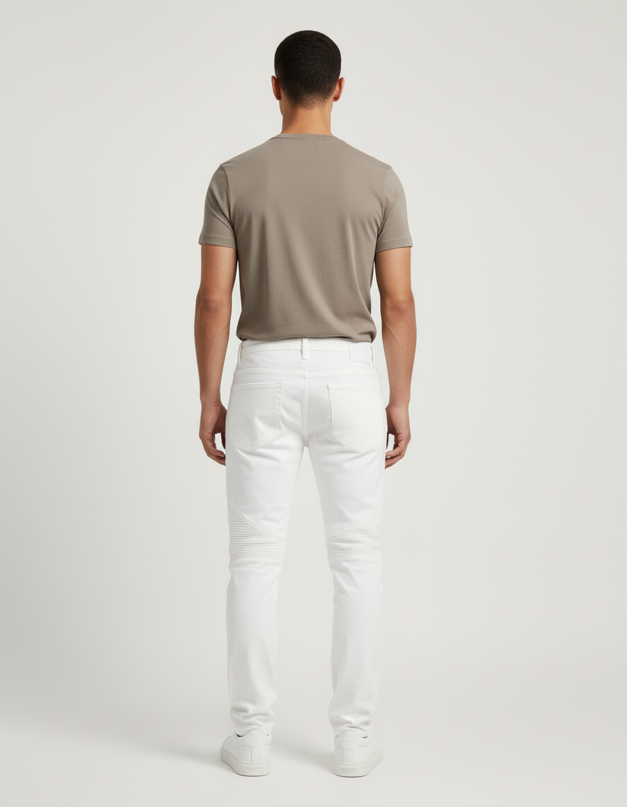 Pantalon Blanc Slim Déchiré Biker Coton Homme - Jean - vue 2