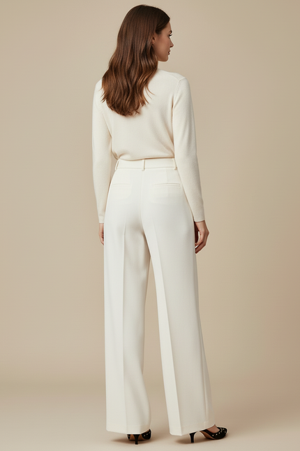 Pantalon Blanc Taille Haute Fluide - Viscose - vue 2