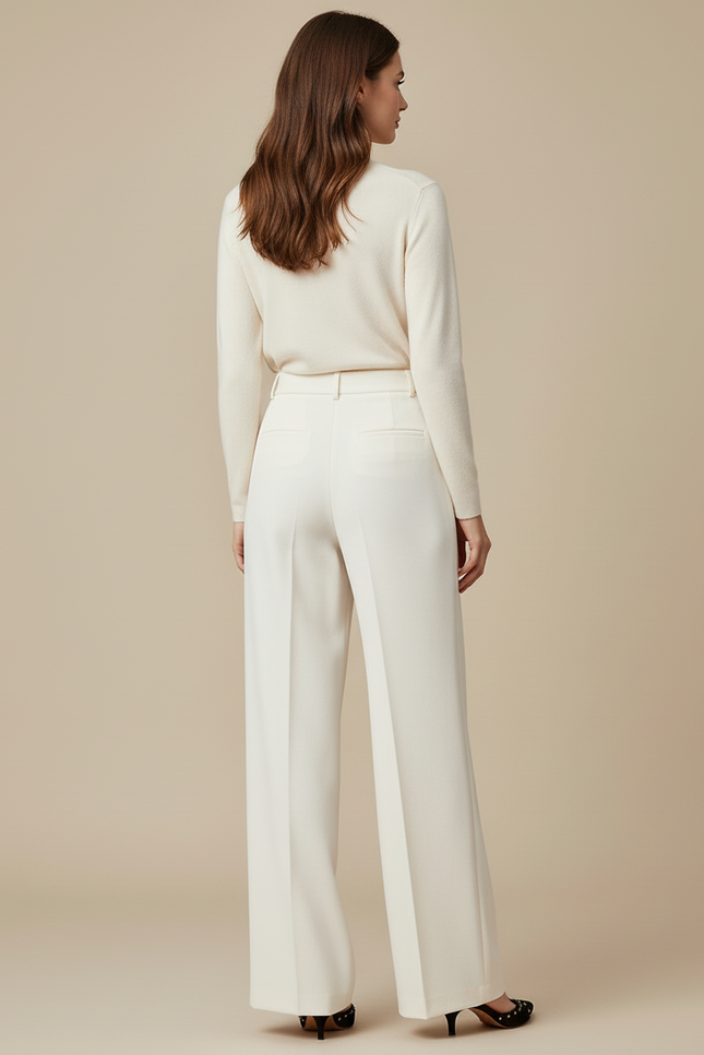 Pantalon Blanc Taille Haute Fluide - Viscose - vue 2