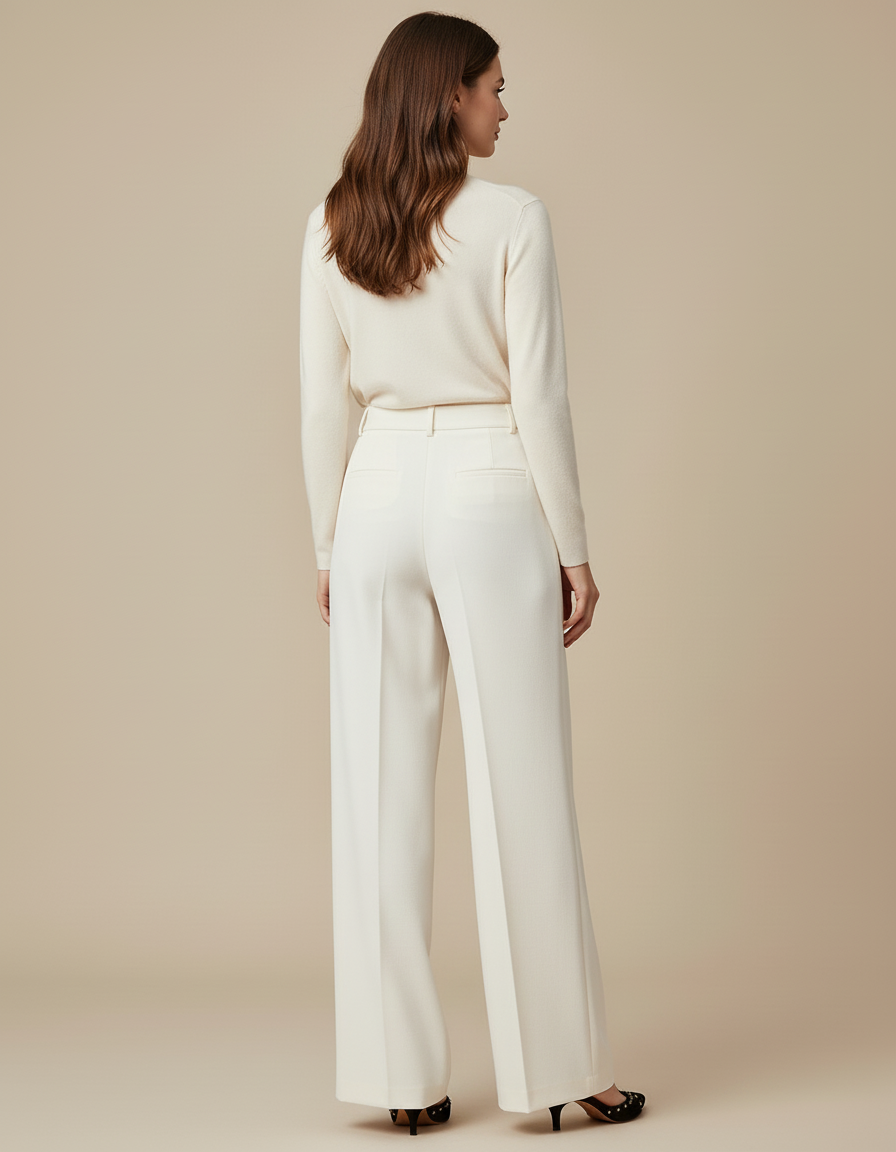 Pantalon Blanc Taille Haute Fluide - Viscose - vue 2