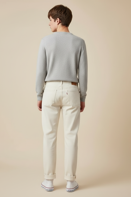 Pantalon Blanc Droit Décontracté Coton Homme - Beige - vue 2