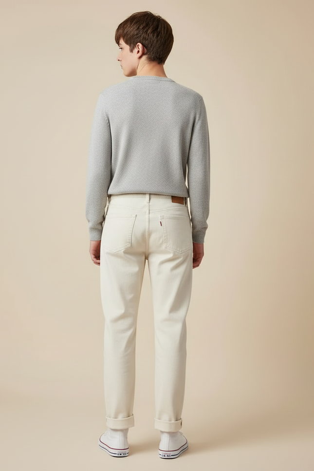 Pantalon Blanc Droit Décontracté Coton Homme - Beige - vue 2