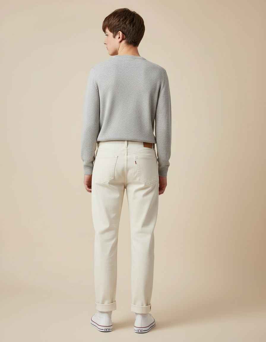 Pantalon Blanc Droit Décontracté Coton Homme - Beige - vue 2