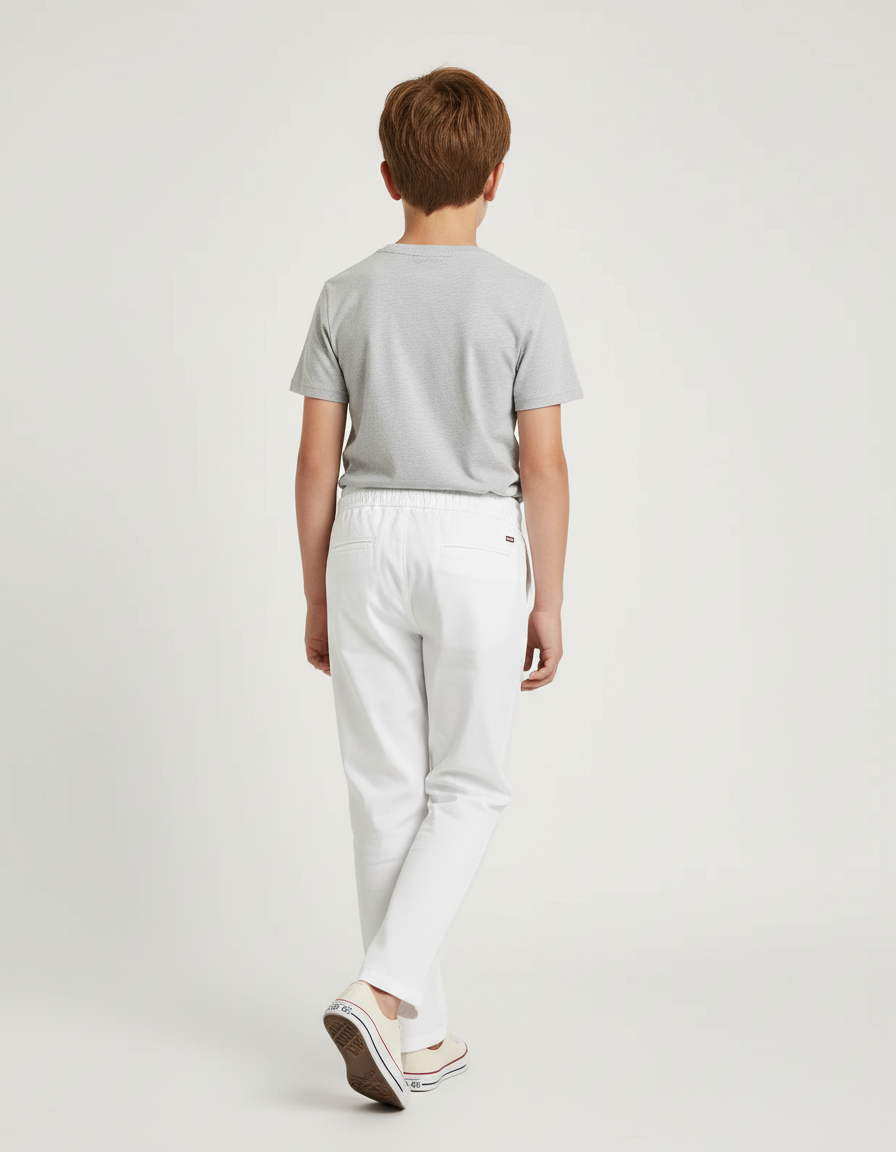 Pantalon Blanc Coton Ample Décontracté Enfant Cordon - vue 2
