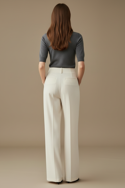 Pantalon Blanc Large Décontracté Femme Fluide Élégant - Cordé - vue 2