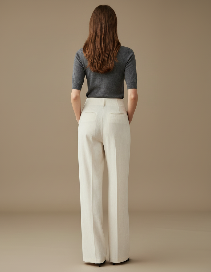 Pantalon Blanc Large Décontracté Femme Fluide Élégant - Cordé - vue 2