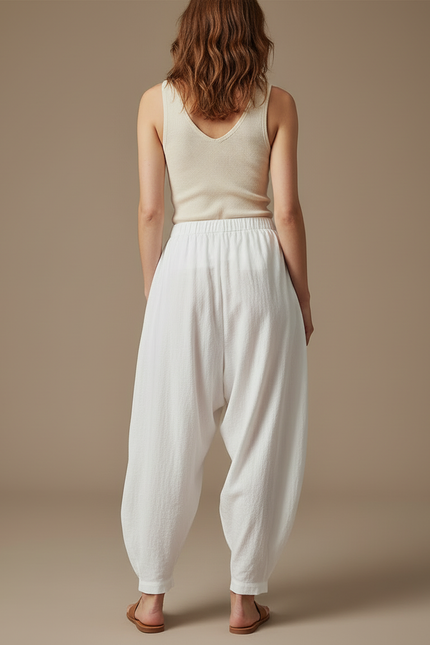 Pantalon Blanc Ample Fluide Coton Casual - Lin - vue 2
