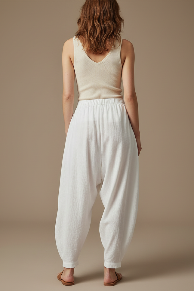 Pantalon Blanc Ample Fluide Coton Casual - Lin - vue 2