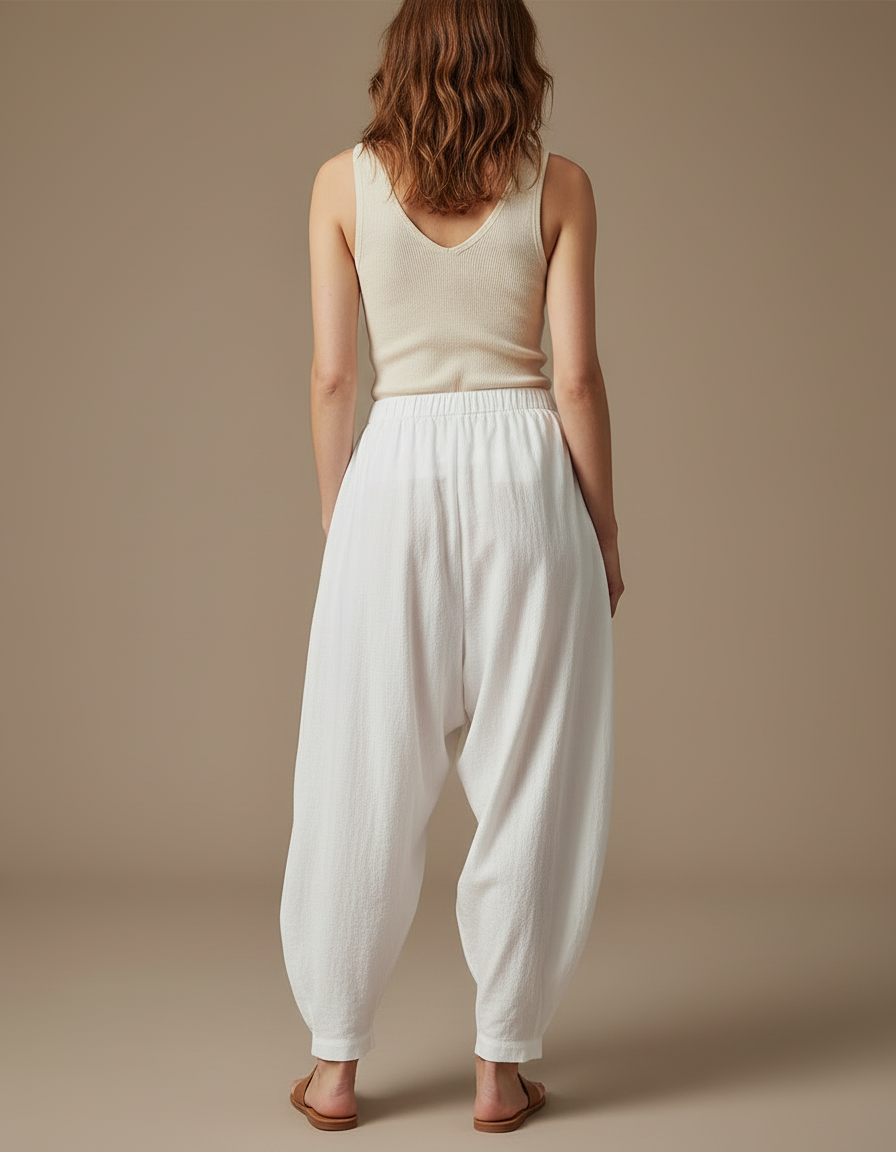 Pantalon Blanc Ample Fluide Coton Casual - Lin - vue 2