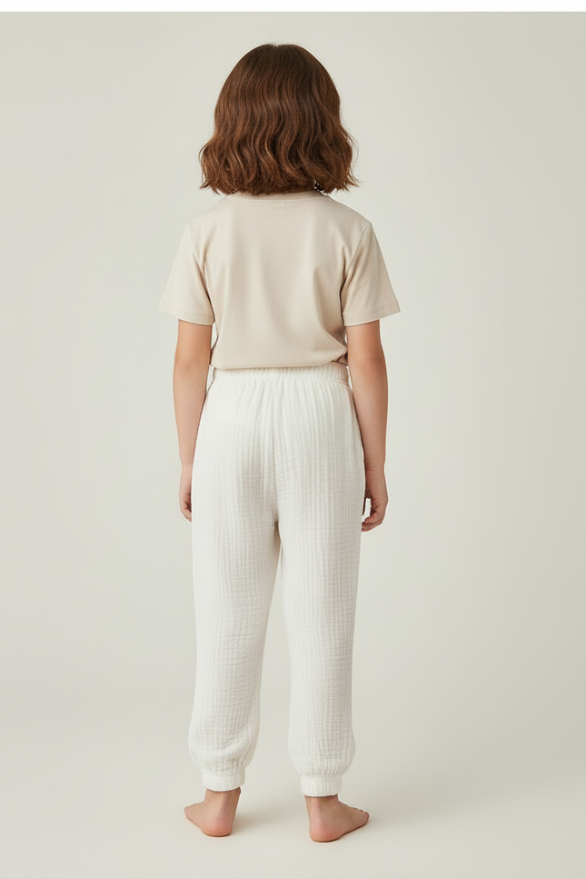 Pantalon Blanc Confortable Enfant Coton Gaufré Décontracté - vue 2