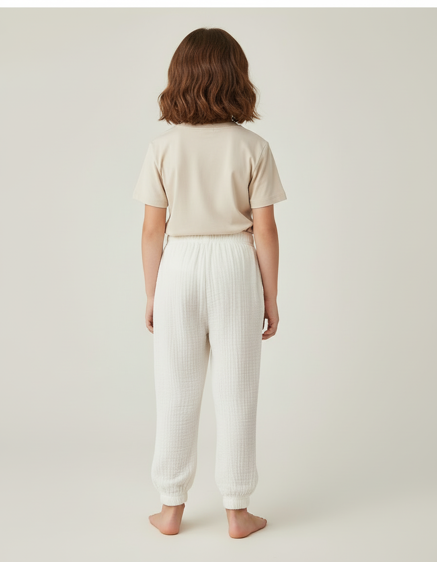 Pantalon Blanc Confortable Enfant Coton Gaufré Décontracté - vue 2