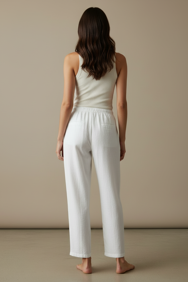 Pantalon Blanc Lin Fluide Décontracté Ample - vue 2