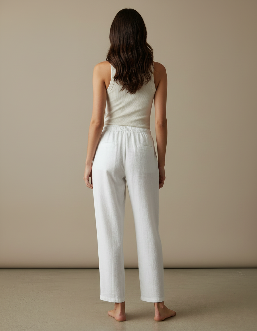 Pantalon Blanc Lin Fluide Décontracté Ample - vue 2
