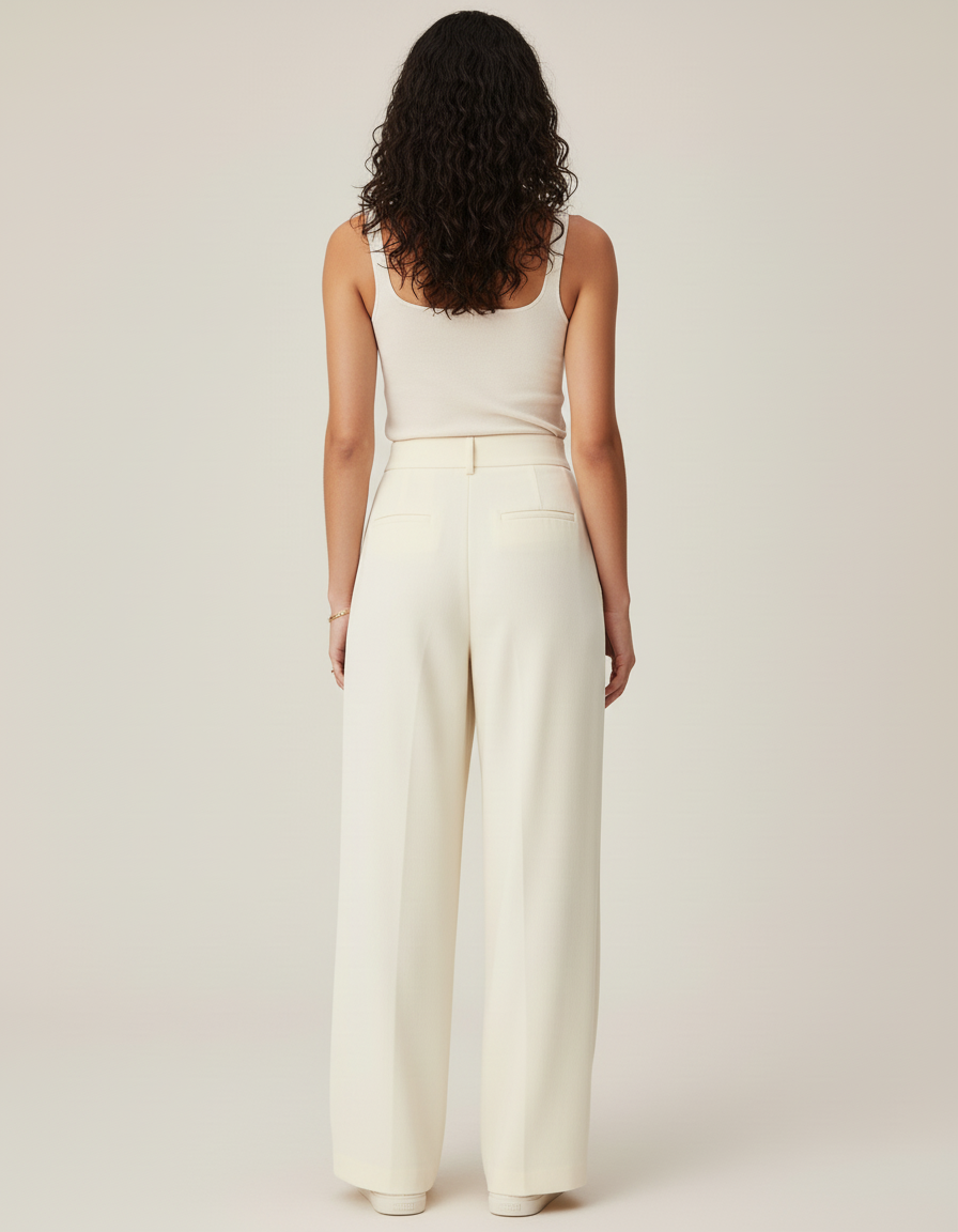 Pantalon Blanc Fluide Plissé Décontracté Femme - Beige Polyester - vue 2