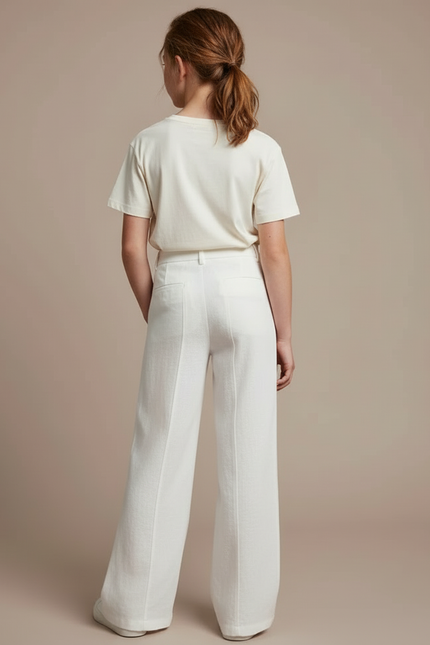Pantalon Blanc Lin Ample Droit Taille Haute - vue 2