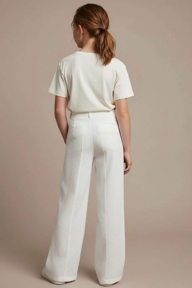 Pantalon Blanc Lin Ample Droit Taille Haute - vue 2