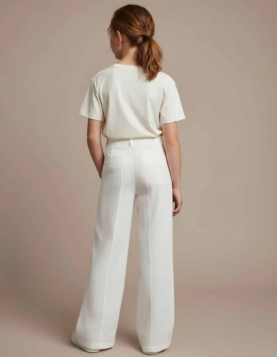 Pantalon Blanc Lin Ample Droit Taille Haute - vue 2