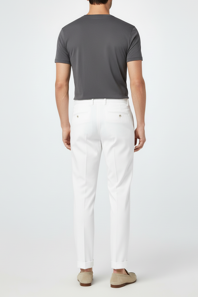 Pantalon Blanc Homme Droit Élégant Décontracté Plissé - Gabardine - vue 2