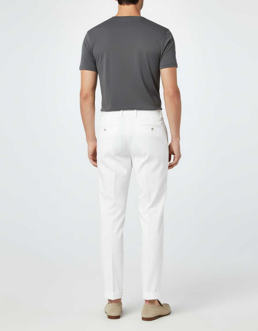 Pantalon Blanc Homme Droit Élégant Décontracté Plissé - Gabardine - vue 2
