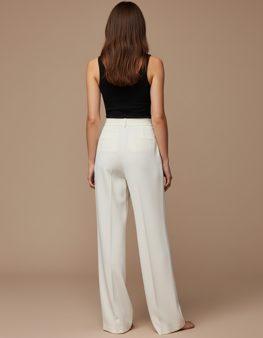 Pantalon Blanc Plissé Droit Élégant Femme Fluide - Polyester - vue 2